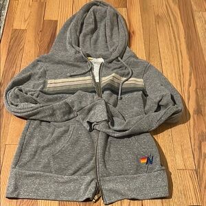 Aviator Nation- Gray Zip-Up Hoodie with Striped Detail